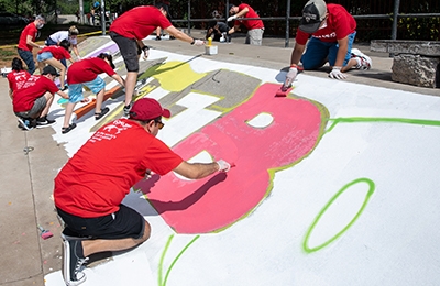 Volunteers painting