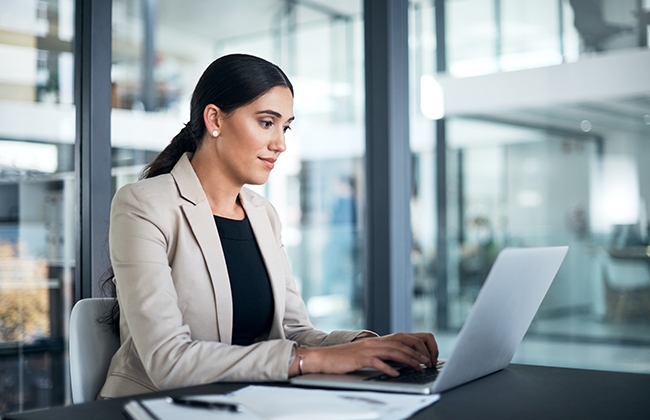 Woman working on laptop