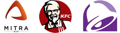 Mitra, KFC, and Taco Bell logos