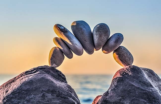 Balanced stones on the beach