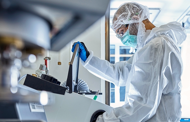 Image of a scientist wearing protective gear