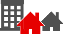 House and building icons in black and red