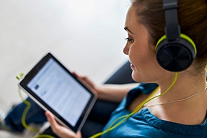 Woman listening with headphones