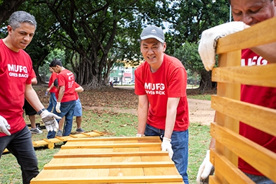 Volunteers building