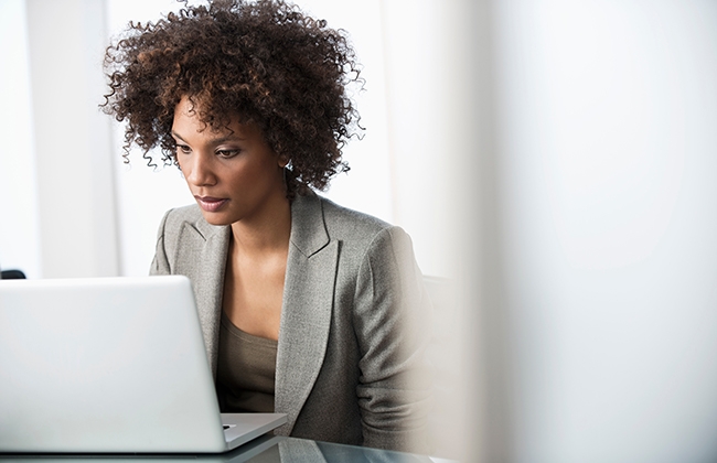 Woman working on her laptop
